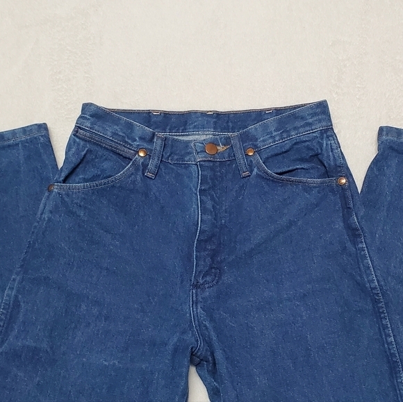 Vintage Wrangler W Pocket High Rise Mid Wash Stone Wash Straight Leg Jeans - Picture 5 of 11